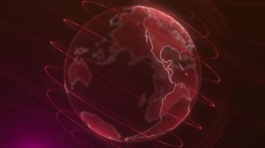 Piksel planet Earth animasyon. Animasyon alanı dijital patlayan dünya, soyut dünya harita arka plan ile. Dönen küre kıta ile aksanlı kenarları parlayan,.