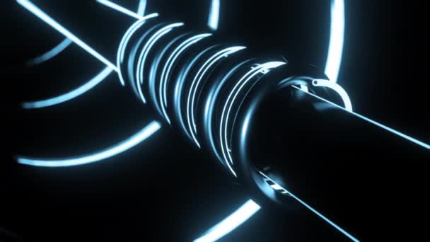 Абстрактно Синие Изогнутые Металлические Трубы Черном Фоне Дизайн Анимированный Промышленный — стоковое видео