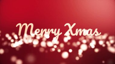 Neşeli Noel yazıt bulanık, neon harfler birçok mavi zemin üzerine yapılmış yuvarlak ışıklar, kutlama ve kış tatil kavramı. Sparkles uçan ile neşeli Noel ifade