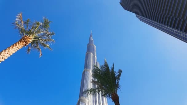 Burj Khalifa Dubai Mall Sae Slavná Památka Akce Nízký Úhel — Stock video