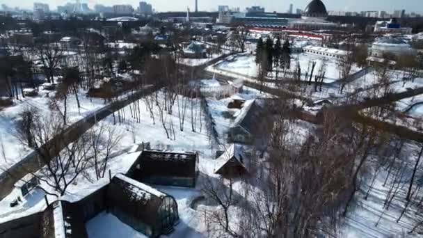 Top Kilátás Kertváros Üvegház Télen Kreatív Külvárosi Infrastruktúra Horizont Hátterében — Stock videók