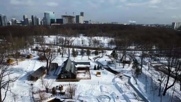 Top View Cottage Town Suburbs Winter Creative Beautiful Town Private — Stock Video