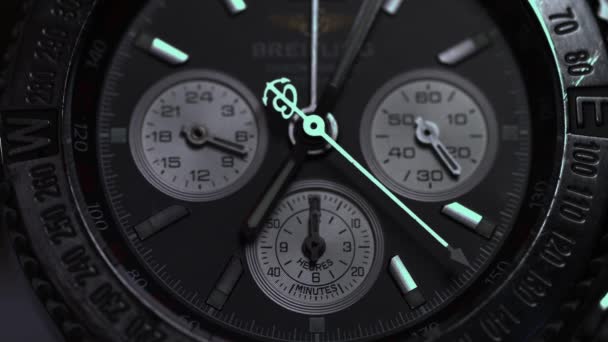 Closeup View Luxury Mans Wristwatch Detail Luxury Watch Black Background — Stock Video