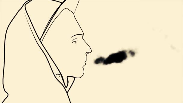 Silueta Abstraktní Mladý Muž Čepici Kapuce Cigaretou Kouřit Fouká Kouř — Stock video
