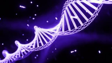 Dönüşümlü DNA sarmalı. Tasarım. Dönen spiral içinde DNA ve genlerden oluşan sanal zincirler. DNA 'nın güzel nokta sarmalları zincir parçacıkları ile hareket eder ve döner. 