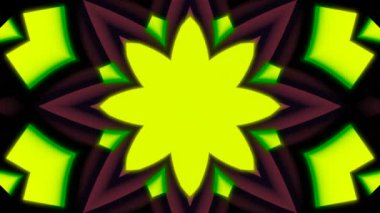 Titreşen şekillerle hareket ediyor. Tasarım. Geometrik şekilli ve psikedelik efektli yıldız deseni. Geometrik desen merkezinin psikedelik darbesi. 