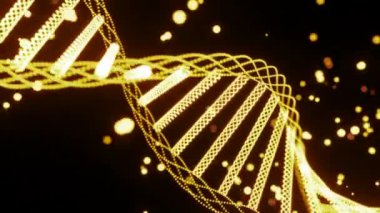 DNA sarmalı parlayan noktalarla döner. Tasarım. Sihirli noktaları olan güzel dönen DNA sarmalı. Parlayan noktalar DNA sarmalının etrafında hareket eder. 