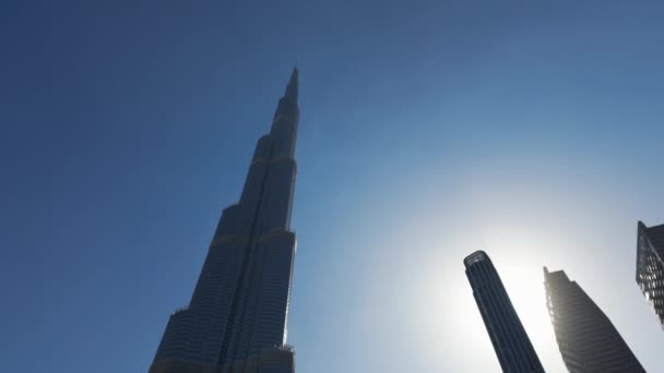 Бурдж Халіфа Місті Дубай Єднані Арабські Емірати Дія Низький Кут — стокове відео