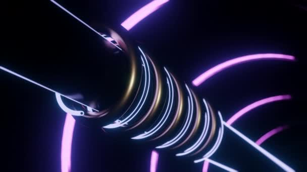 Linee Luminose Ruotano Intorno Tubo Progettazione Tubo Metallico Con Spirali — Video Stock
