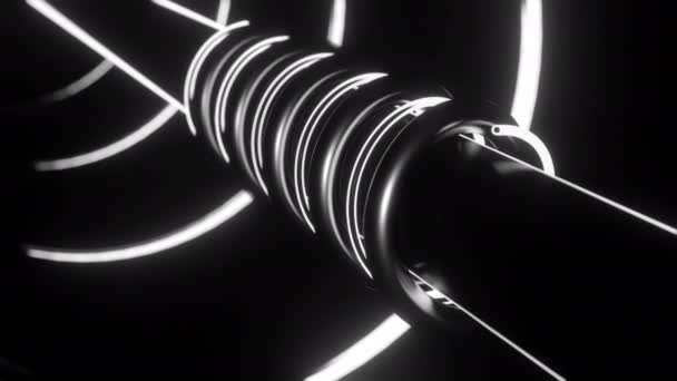 单色大金属管在圆形隧道内伸展 黑白弯曲管 — 图库视频影像
