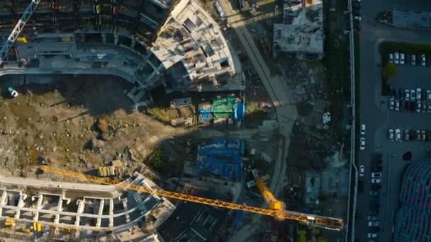 Pionowy Widok Góry Budowę Okrągłego Budynku Materiał Filmowy Plac Budowy — Wideo stockowe