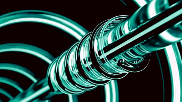 黑色背景上的绿色管道 直管周围旋转的螺旋线 — 图库视频影像