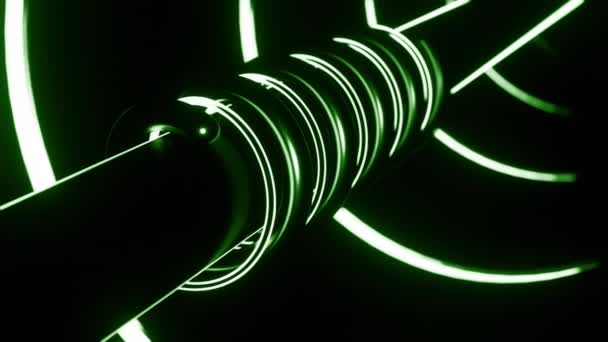 Grön Pipeline Svart Bakgrund Design Roterande Spiral Runt Raka Rör — Stockvideo