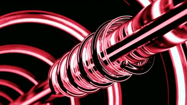 Крутится Красная Труба Вокруг Трубы Радиальными Трубами Позади Дизайн Абстрактный — стоковое видео