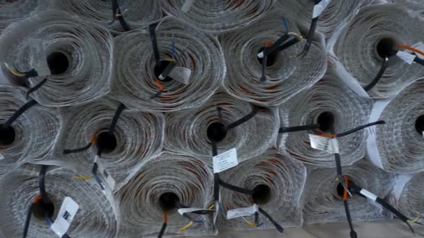 Cierre Pila Rollos Planta Industrial Creativo Rollos Aislamiento Con Cables — Vídeos de Stock