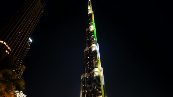 Дубай Оаэ Декабря 2023 Года Бурдж Халифа Высочайшее Здание Ночное — стоковое видео