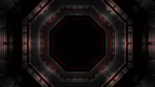Vuelo Luces Neón Cyber Data Túnel Hexagonal Diseño Oscuro Corredor — Vídeo de stock