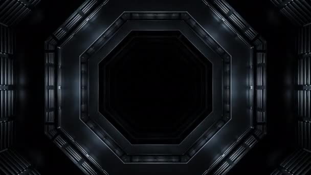 Dunkler Weltraumtunnel Mit Blinklicht Design Achteckige Form Eines Metalltunnels Raumschifftunnel — Stockvideo
