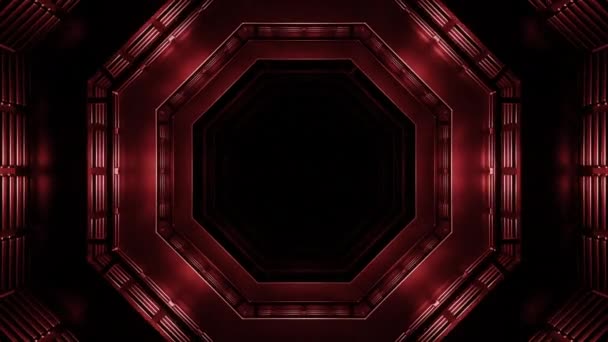 点滅するライトが付いている暗いスペース トンネル デザイン 金属トンネルのオクタゴン形状 暗闇の3D宇宙船トンネル — ストック動画