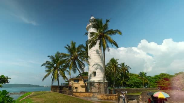 Galle Leuchtturm Galle Fort Sri Lanka Handeln Schöne Palmen Und — Stockvideo