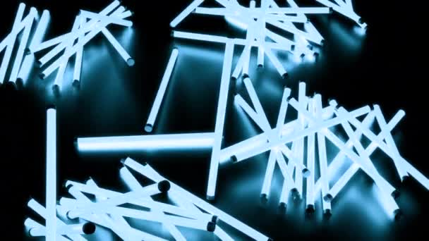 Gloeiende Sticks Vallen Ontwerp Neon Lampen Vallen Het Oppervlak Van — Stockvideo