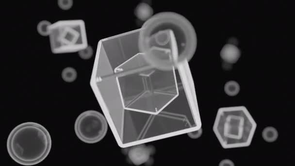 Abstraktní Monochromatické Kostky Bubliny Design Geometrické Pozadí Letícími Rotujícími Tvary — Stock video