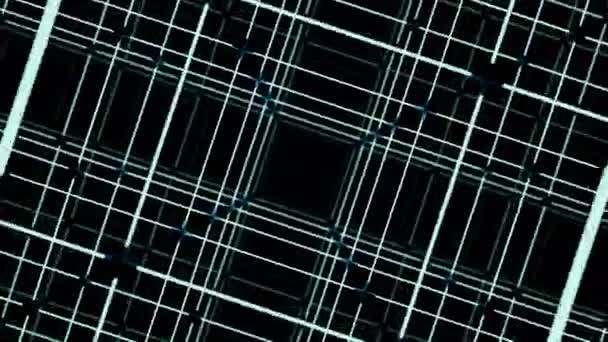 带正方形线的3D电子网格 三维网格 黑色背景上有正方形隧道 具有平方线的计算机网络 — 图库视频影像