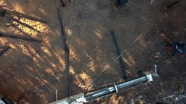 Vue Dessus Chantier Construction Maison Dans Forêt Hiver Clip Préparation — Video