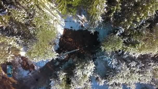 Vista Superior Canteiro Obras Casa Floresta Inverno Clipe Preparação Sítio — Vídeo de Stock