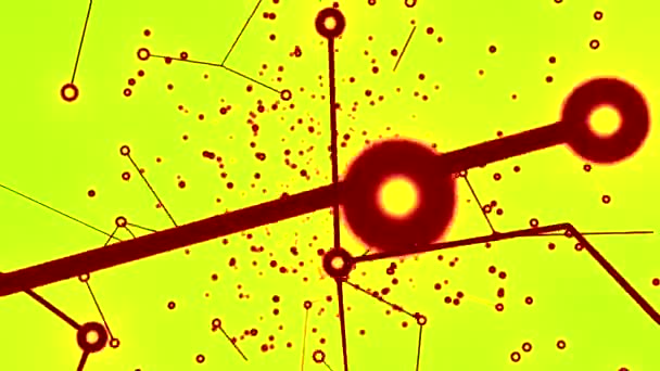 赤いアニメーションラインと点を持つ抽象的な技術の背景 デザイン 飛行接続による幾何学的背景 — ストック動画