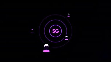5G ağ dijital konsepti, yüksek hızlı internet ağ iletişim teknolojisi. Tasarım. Siluetler arasında sinyal yayılıyor