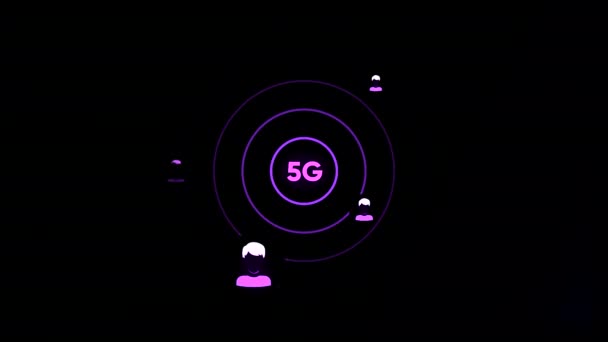 5Gネットワークデジタルコンセプト 高速インターネットネットワーク通信技術 デザイン 人々の間で信号を広げるシルエット — ストック動画