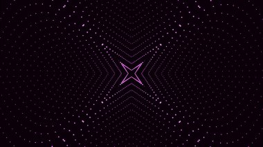 Nokta desenli üç boyutlu uzay efekti. Animasyon. Nokta desenli animasyonda daldırmanın hipnotik etkisi. Siyah arkaplandaki nokta desenlerinin akışında hareket.