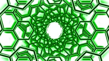 Grafen atomu nano yapı animasyonu. Tasarım. Nanotüpler bal peteği formunda, nanoteknoloji ve bilim konsepti