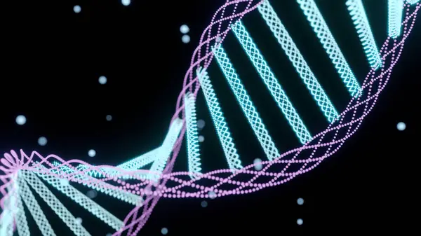 Animation Spinning Dna Structure Green Purple Digital Waves Black Background — Stock Photo, Image