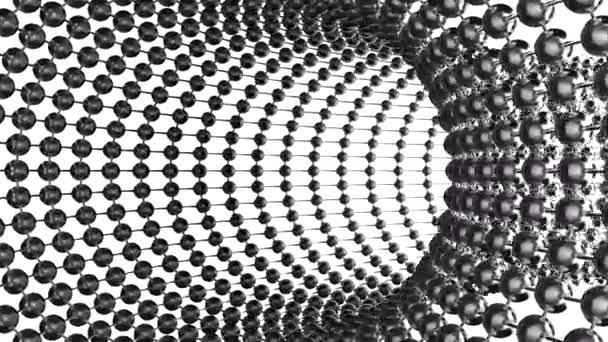 金属抽象パイプライングリッド 3D技術 デザイン 金属球の曲げチューブの中を飛んでいる — ストック動画