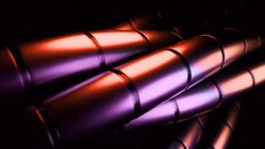 Soyut tasarım, akış çizgileri neon ışıklarıyla aydınlanan karanlık bir zemin. Tasarım. Dönen bükülmüş borular