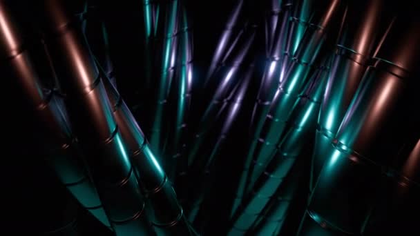 Металлические Хромированные Цепи Похожие Змей Черном Фоне Дизайн Зеленый Фиолетовый — стоковое видео