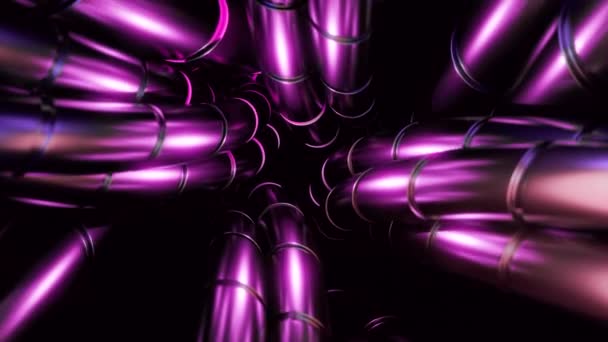 紫外光的弯曲金属粗线 粉红和紫色金属丝的光泽 — 图库视频影像