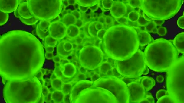 緑色の粗い表面が付いている抽象的な落下ボール デザイン グリーンラウンド粒子の無限の流れ — ストック動画