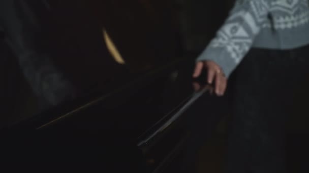 Close Van Een Jonge Vrouw Die Piano Opent Media Vrouw — Stockvideo