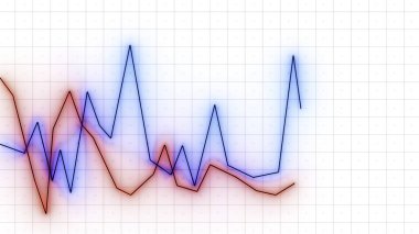 Çok renkli çizgiler hareket ediyor. Tasarım. İş diyagramındaki çizgilerle hareket eden grafik değerlerinin animasyonu. Çok renkli çizgiler iş haritasında dalgalar halinde hareket eder.