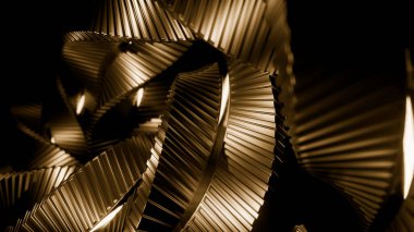 Soyut dönen bronz metal spiral, hipnoz etkisi. Tasarım. Metal kurdelelerin sonsuz dönüşü