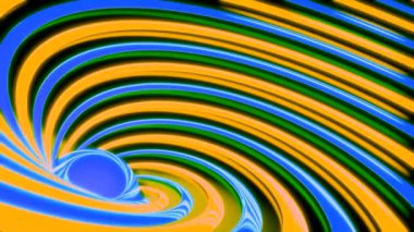 Mavi ve turuncu çizgili hipnotik kasırga ile soyut bir arka plan. Tasarım. Dönen bükülen zıt çizgiler