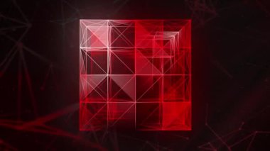 3 boyutlu çizgiler küp şeklinde hareket eder. Hareket. Kübik dizaynda renkli çizgiler ve üçgenler. Çizgileri ve üçgen bağlantıları olan geometrik tasarım.