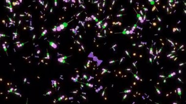 Gerçekçi konfeti arka planında siyah arkaplana renkli parçacıklar düşüyor. Tasarım. Düşen renkli konfeti parçaları