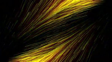 Siyah arka planda enerji akışları hareket ediyor. Hareket. Paralel enerji akışı. Tüyler şeklinde akarsular uzaya yayılır.