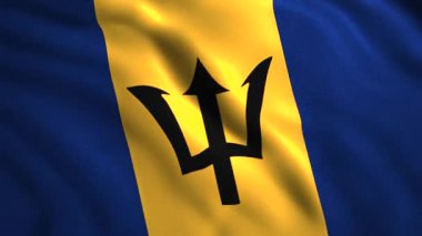 Sallanan bayrağı olan güzel bir arka plan. Hareket. Dalgalar halinde hareket eden ülke bayrağının 3 boyutlu animasyonu. Ulusal Barbados bayrağı.