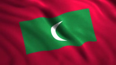 Maldivler bayrak örtüsü rüzgarda sallanıyor, kusursuz döngü. Hareket. Hilal ve yeşil ve kırmızı arkaplanda