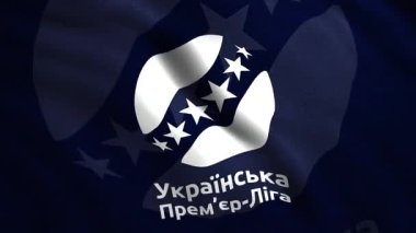 Ukrayna Premier Ligi bayrağı yıldızların çaprazladığı beyaz bir topun sembolü. Hareket. Spor ve vatanseverlik kavramı, kusursuz döngü. Sadece yazı işleri için.